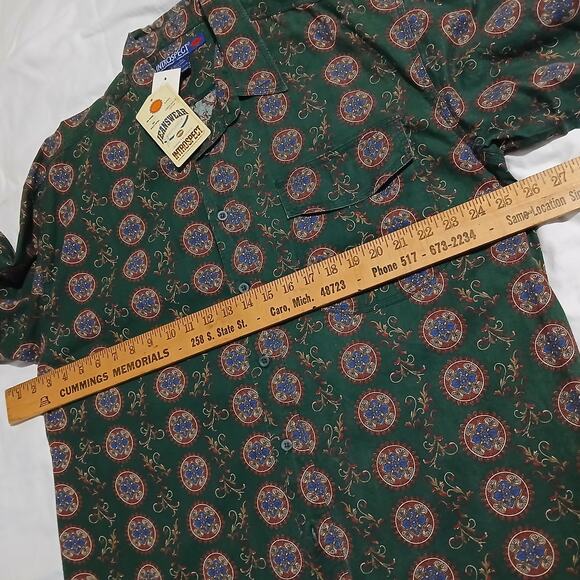 VTG NWT INTROSPECT Men's Large Long-Sleeved Bold Pattern Button-Up Green Shirt - Picture 9 of 13